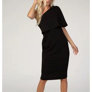 PinkBlush Black One Shoulder Overlay Fitted Dress